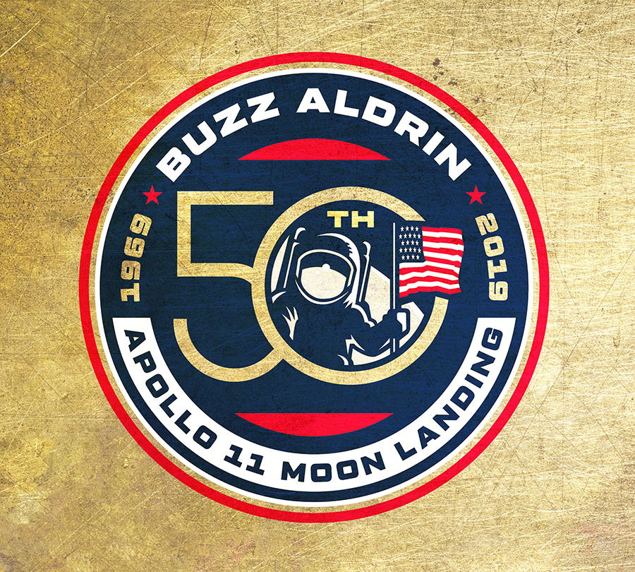 Buzz Aldrin, Apollo 11 Moon Landing, 50th anniversary logo for celebrity brand licensing style guide.