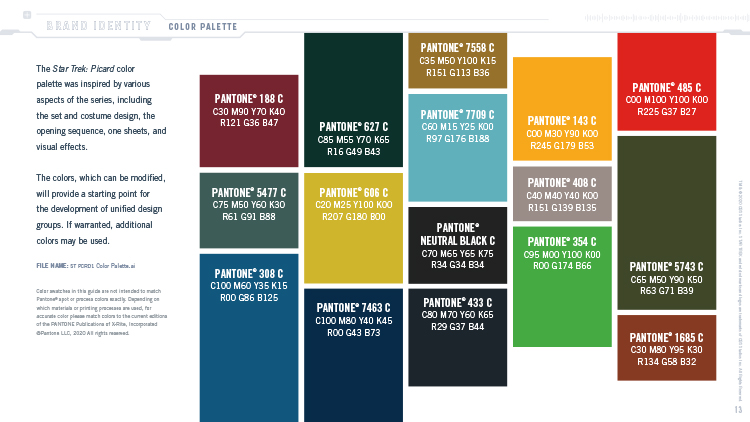 Star Trek: Picard Brand Assets and Licensing Style Guide Color Palette