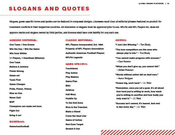 NFLPA Product Vision Pitch Decks Brand Style Guide Slogans and Quotes