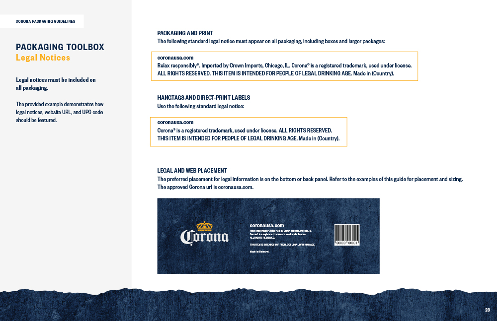 Corona Packaging Trade Dress Legal Notices
