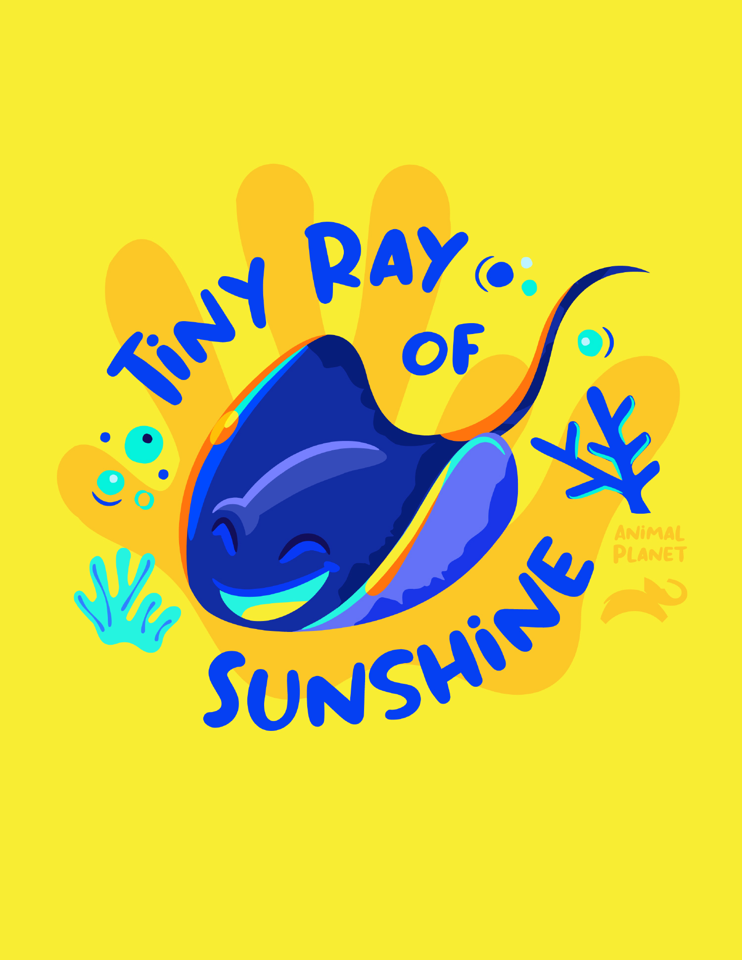 Smiling stingray character art and the words, "Tiny Ray of Sunshine."