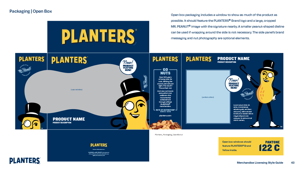 Packaging example for Planters merchandise licensing style guide